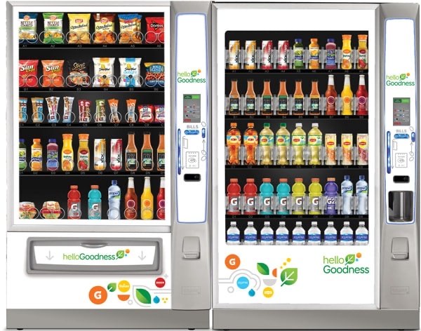 Custom wrapped vending machines with snacks and drinks
