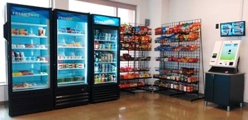 Self-checkout micro market kiosk in an office