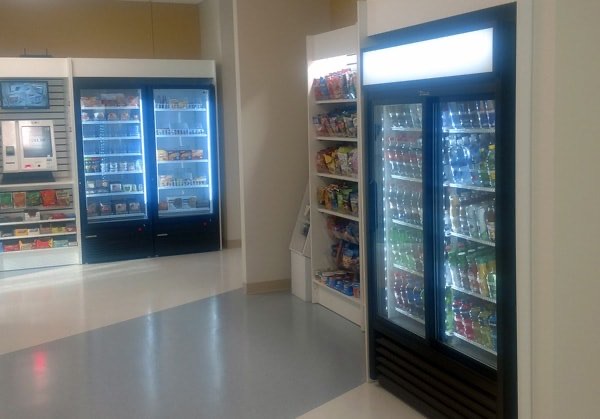 Fully stocked office pantry with fresh food and snacks
